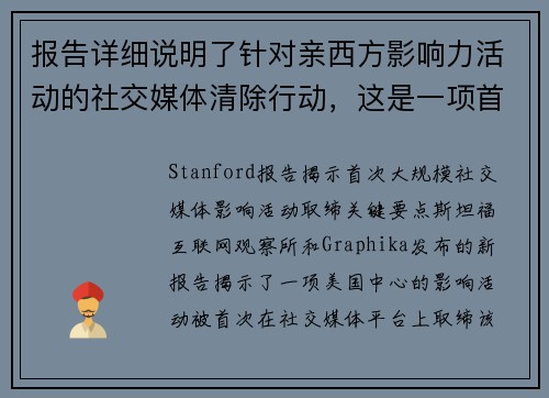 报告详细说明了针对亲西方影响力活动的社交媒体清除行动，这是一项首创 媒体